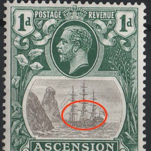 #018 Ascension 1924 1d grey-black & green, Broken Mainmast variety sg11a c£140 fm, minor gum wrinkle