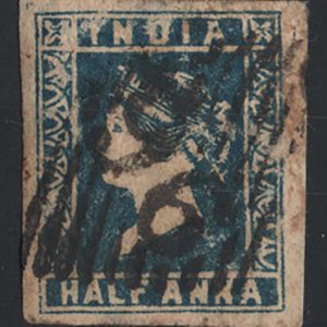 #860 India 1854 ½a deep blue sg4 vgu, large margins c£65
