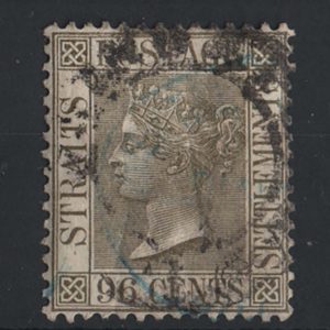 #897 Malaya - Straits 1882 96c olive-grey wmk CA sg71 vgu c£70