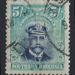 #960 Southern Rhodesia 1924 5s Admiral blue & blue-green fu sg14