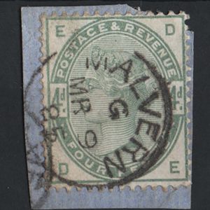 #415 GB 1883 4d green vfu cds on piece, hence true colour tied neat Malvern cds sg192
