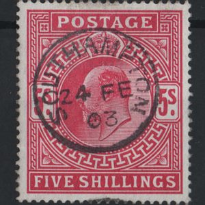 #472 GB 1902 5s deep bright carmine vfu sg264, crisp Southampton cds c£150