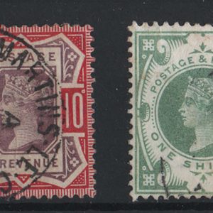 #429 GB 1887 9d, 10d dull purple & carmine, 1s green, 1s green & carmine sg209-211, 214 fu cds