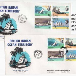#059 British Indian Ocean 1969 Ships of the Islands, group of 6 FDCs with scarce Island cancels