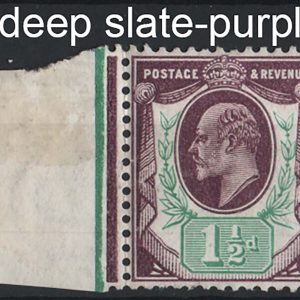 #455 GB 1902 1½d chalky paper deep slate-purple & bluish green um perfs