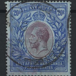 #880 Kenya Uganda Tanganyika 1912 East Africa & Uganda 20r purple & blue/blue fu sg60 c£850 if postal use