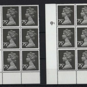 #824 GB Machin cyl blocks  75p Questa PVA cyl Q2 and 75p cyl Q1 PVAD low OBA um MCC£38