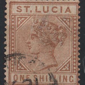 #967 St Lucia 1883 1s orange-brown wmk CA perf 14 vfu sg36 c£180