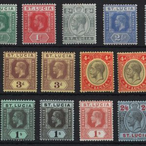 #970 St Lucia 1912 ½d - 5s fm w extra shades incl 2½d deep bright blue +  3d die II sg78