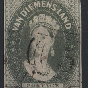 #976 Tasmania 1857 2d slate-green wmk '2' sg34 imperf fu, 3 good margins c£100