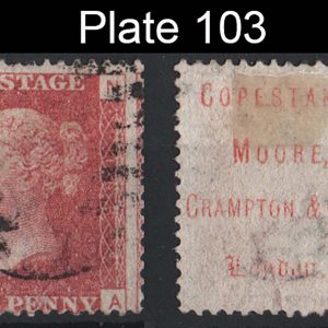 #309 GB 1858 1d red plate 103 fu, Copestake, Moore underprint sg43 Spec PP35