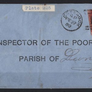 #326 GB 1858 1d red plate 225 fu on 1880 cover Greenock to Inspector of the Poor, Dunoon