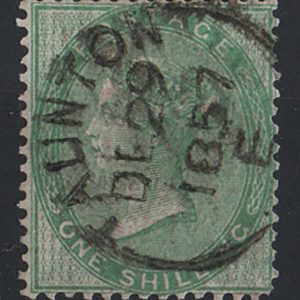#308 GB 1856 1s green fu Taunton cds, perfs as scan sg72 c£170