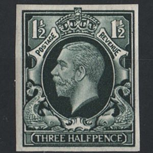 #593 GB 1934 1½d imperf colour trial in deep grey-green on block wmk paper fine um sg441var