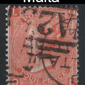 #901 Malta 1865 4d vermilion plate 13 vgu A25 Malta duplex sg94