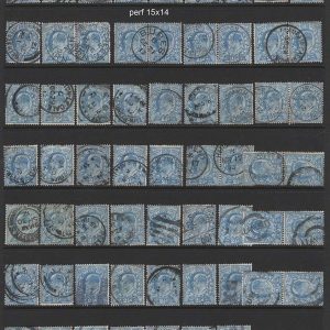 #483 GB 1911 2½d perf 15x14 used x63 copies, mostly fu-vfu sg283-284 incl specialised shades