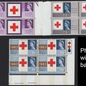 #670 GB 1963 Red Cross phosphor set um marginal blocks of 4