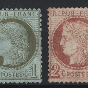 #132 France 1871 Cérès 1c, 2c perf 14x13½ fresh m/mint sg185, 187 c£345