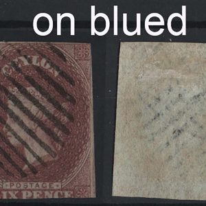 #106 Ceylon 1857 6d purple-brown, imperf blued paper sg1, fu 3 margins c£450