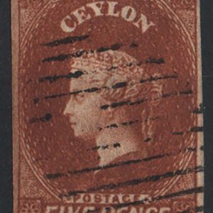 #108 Ceylon 1857 5d chestnut vfu imperf 4 good margins sg5 c£170