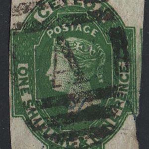 #110 Ceylon 1857 1/9d green imperf fu, near 4 margins, rich colour, neat 'A' numeral sg11 c£800