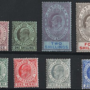 #842 Gibraltar 1906 New Colours ½d - 4s set up to 4s f mint (6d heavyish mount, 1s light gum foxing)