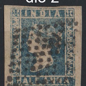 #862 India 1854 ½a blue die 2 (worn plate), sg7 vfu 4 good-large margins