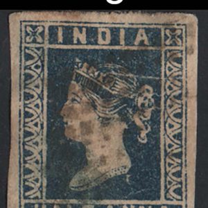 #861 India 1854 ½a indigo die 1, sg5, small imperfections otherwise fu 4 large margins c£170