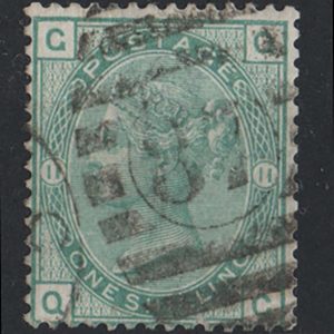 #387 GB 1873 1s green plate 11 vgu sg150 c£100