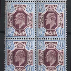 #461 GB 1902 9d slate-purple & ultramarine chalky marginal blk of 4