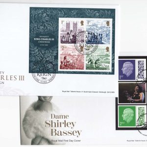 #782 GB 2023 King Charles III m/sheet and Shirley Bassy prestige pane FDCs - fine sg5070+