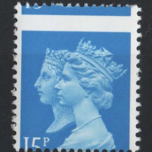#749 GB 1990 Machin Double Heads 15p CB photogravure gross misperf um sg1467var