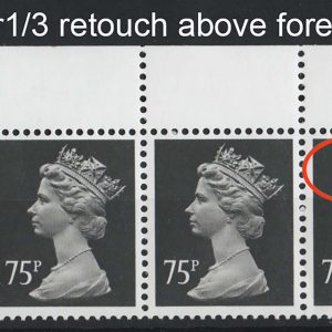 #734 GB 1988 Machin 75p grey-black FCP/PVAD sgX993 variety r1/3 retouch above forehead