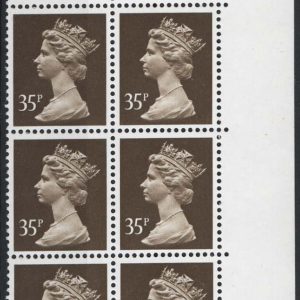 #733 GB 1988 Machin 35p sepia ACP/DEX sgX988 variety r3/9 background retouch behind hair