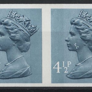 #706 GB 1971 Machin 4½p PVAD IMPERF pair um sgX865a, odd surface mark c£375