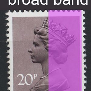 #709 GB 1971 Machin 20p FCP/PVAD one broad band error um sgX958var