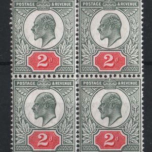 #488 GB 1911 2d grey-green & bright carmine sg292 vf mint blk of 4, 2x fine um c£166