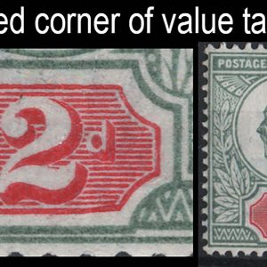 #456 GB 1902 2d green & carmine-red VARIETY raised corner of value tablet um