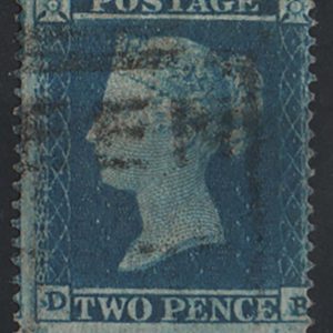 #240 GB 1854 2d pale blue small crown perf 16, plate 4 DB fu sg20