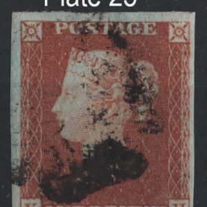 #164 GB 1841 1d red plate 25 KH fu, 4 good margins sg8