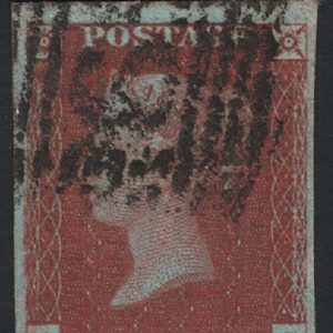 #177 GB 1841 1d red plate 59 AJ fu, 4 good margins sg8