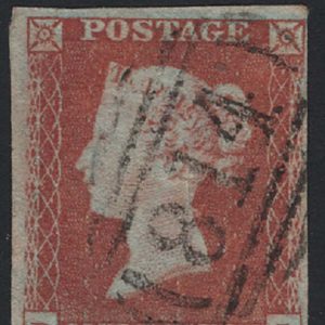 #206 GB 1841 1d red plate 137 DJ fu, 4 close-good margins, unusually thin paper sg8