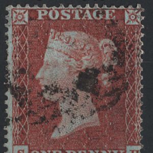 #245 GB 1854 1d red die 2 small crown perf 16 blued paper sg21 fu plate 7 SH Spec C4
