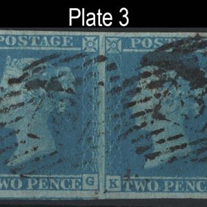 #226 GB 1841 2d pale blue plate 3 KG-KH fu pair, 4 close-good margins sg13