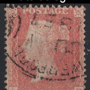 #303 GB 1854 1d red plate 50 AE vfu, part Liverpool spoon cancel unusual pale rose-red shade