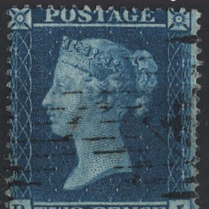 #281 GB 1854 2d blue large crown perf 16 plate 6 RJ re-entry sg36a vfu c£250