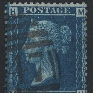 #329 GB 1858 2d blue plate 12 fu sg45