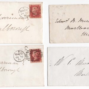 #312 GB 1858 1d plates 118, 119, 122, 124 fu on neat covers, sg43