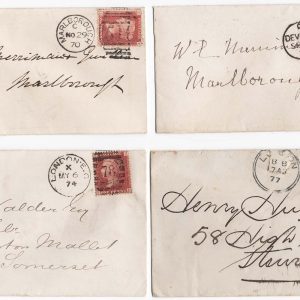 #315 GB 1858 1d plates 130, 134, 137, 140 fu on neat covers, sg43