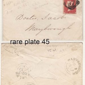#295 GB 1854 1d red C10 plate 45 FL sg40 fu on neat 1857 cover Carlow, Ireland to Marlborough